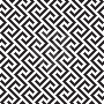 Black and white Meander Pixel Art Pattern. Neutral Seamless Pattern for Modern Design in Flat Style. Tileable Greek Key Vector Background.
