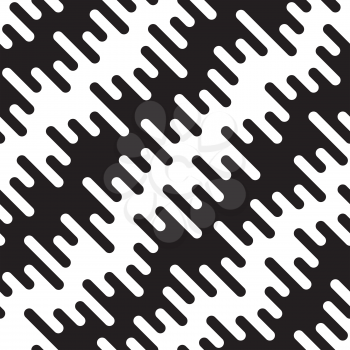 Black and white Diagonal Wavy Irregular Rounded Lines Seamless Pattern. Monochrome tileable vector background in flat style.