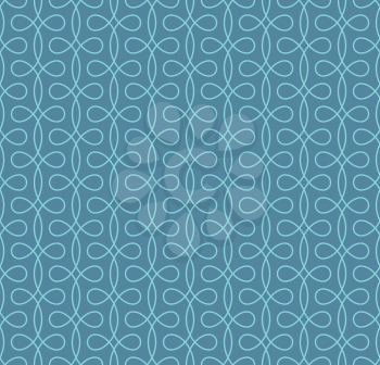 Seamless Thin Swirls Pattern. Blue Wallpaper Outline Ornate. Vintage Flourish Vector Background for Retro Design.