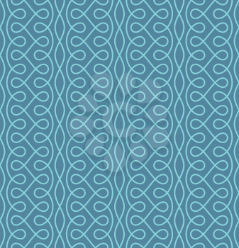 Seamless Thin Swirls Pattern. Blue Wallpaper Outline Ornate. Vintage Flourish Vector Background for Retro Design.