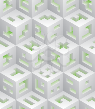 White green cubes isometric seamless pattern. Vector tileable background. Blockchain technology concept.