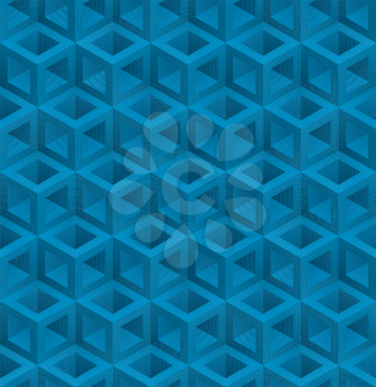 Blue cubes isometric seamless pattern. Vector geometric tileable background.
