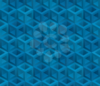 Blue cubes isometric seamless pattern. Vector geometric tileable background.