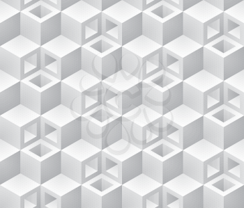 Neutral gray cubes isometric seamless pattern. Vector geometric tileable background.
