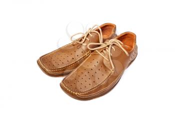 Men's summer shoes light brown color on white background