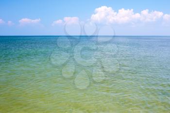 Seascape. Coastal shallow water in calm summer weather late morning