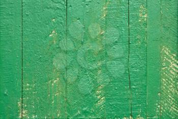 Detail the shield of parallel vertical wooden boards painted in green