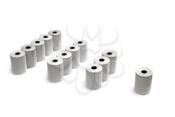 Groups of paper rolls for thermal printers and cash registers isolated over white background