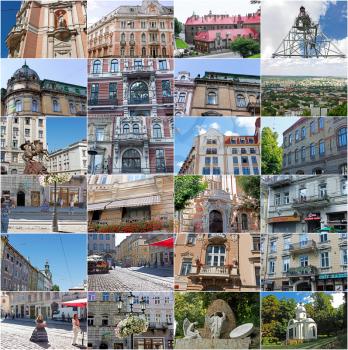 LVIV, UKRAINE - JULY 04, 2014: Set of 24 pictures taken July 4, 2014 in the central part of Lviv, Ukraine. Lviv is a major historical, cultural and tourist centre of western Ukraine