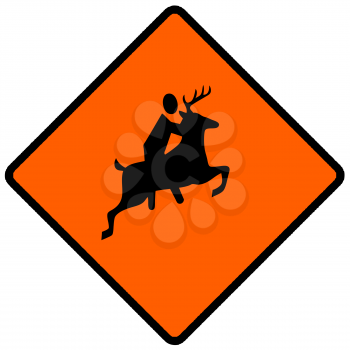 Royalty Free Clipart Image of a Man Riding a Deer Sign