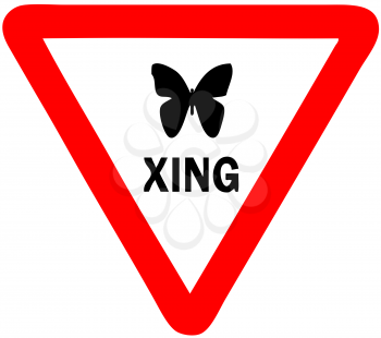 Royalty Free Clipart Image of a Butterfly Crossing Sign