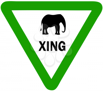 Royalty Free Clipart Image of an Elephant Crossing Sign