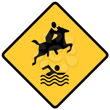 Royalty Free Clipart Image of a Horseback Rider and Swimmer Sign