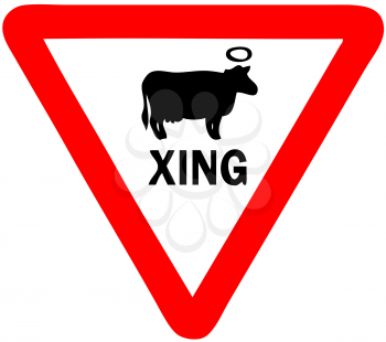 Royalty Free Clipart Image of a Holy Cow Crossing Sign