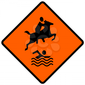 Royalty Free Clipart Image of a Horseback Rider and Swimmer Sign