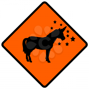 Royalty Free Clipart Image of a Unicorn Caution Sign 