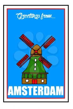 Royalty Free Clipart Image of a Postcard from Amsterdam