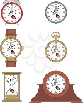 Cartoon funny clock or watch face smiles illustrationrtoon funny clock face smiles 02