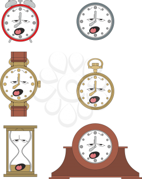 Cartoon funny clock or watch face smiles illustration 011