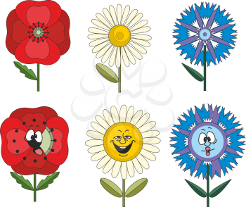 Funny flowers with different emotions isolated on white background 010