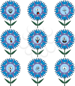 Funny flowers with different emotions isolated on white background 013