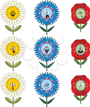 Funny flowers with different emotions isolated on white background 018