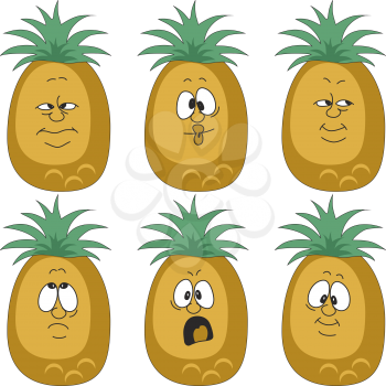 Vector.Emotion cartoon pineapple set 003