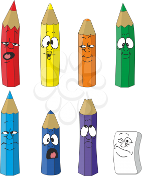 Vector.Cartoon emotional pencil set color 10