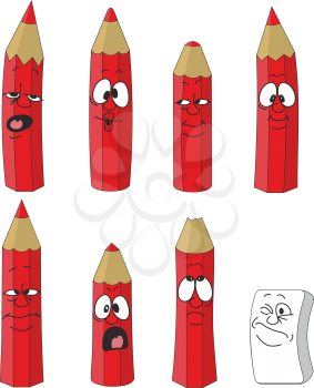 Vector.Cartoon emotional red pencils set color 12