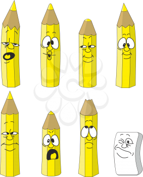 Vector.Cartoon emotional yellow pencils set color 13