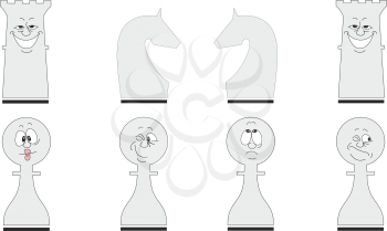 Black and White cartoon chess Figures set. vector illustration 04