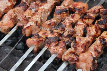 Meat porkis fried on the grill skewers at the coals 20464