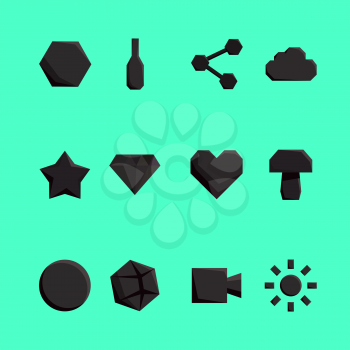 Abstract black Paper Icons. origami. vector illustration