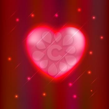 Abstract glow Heart isolated on red background. Vector illustration