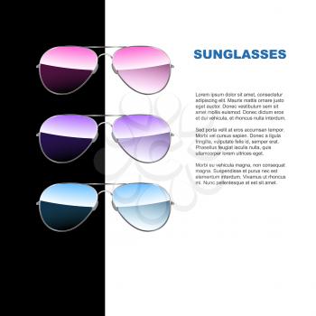 Aviator sunglasses set with text. Vector illustration