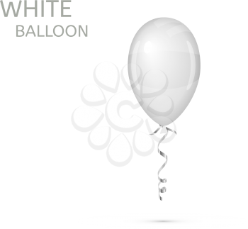 White Balloon with ribbon isolated on white. Vector illustration