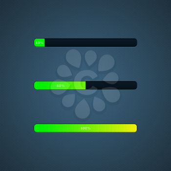 Green Progress Loading bar on blue background. Vector illustration