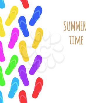 Summer time Slippers on white. Banner. Vector illustration