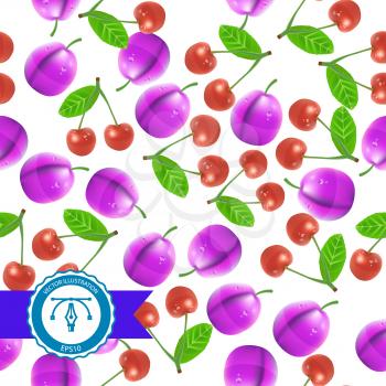 Cherry and plum Seamless Pattern. Vector illustration
