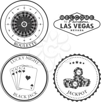 Casino Roulette Las Vegas Black Jack Jackpot design elements and badges set. Vector illustration