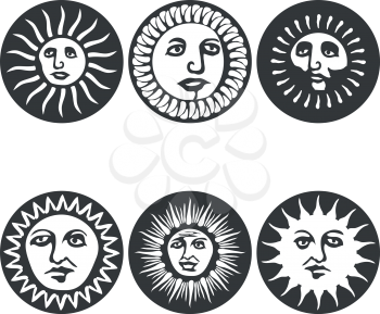 Ancient Classic Sun faces. Vector illustration design element