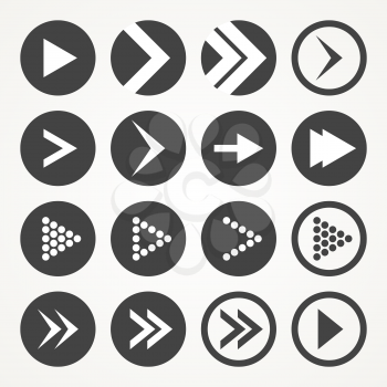 Arrow sign icon set white and grey. Vector Illsutration