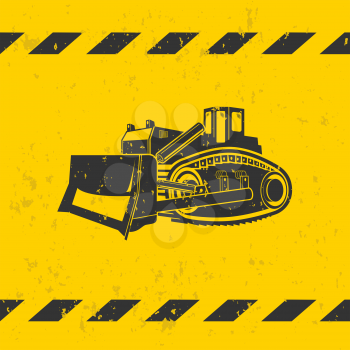 Bulldozer illustration on yellow background - grunge effect on separate layer