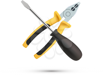 Screwdriver with Pliers isolated on white background vector illustration