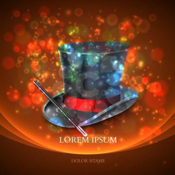 Magician Top Hat with magic particles. Vector illustration