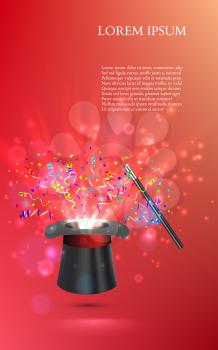Magician Top hat with fireworks from confetti. vector