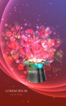 Magician Top hat with fireworks. vector illustration