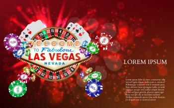 Casino Roulette Playing Cards witn Falling Chips. Vector illustration