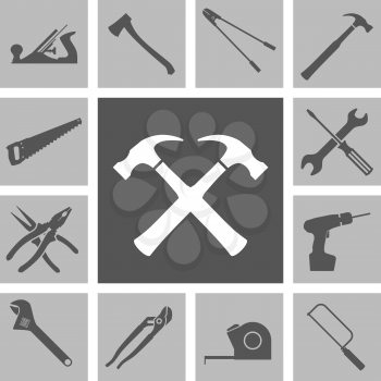 Set of Tools icons monochrome. Vector illustration