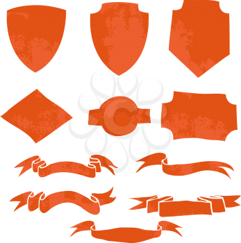 Set of Ribbons and Shields. T-shirt graphic. Vector illustration